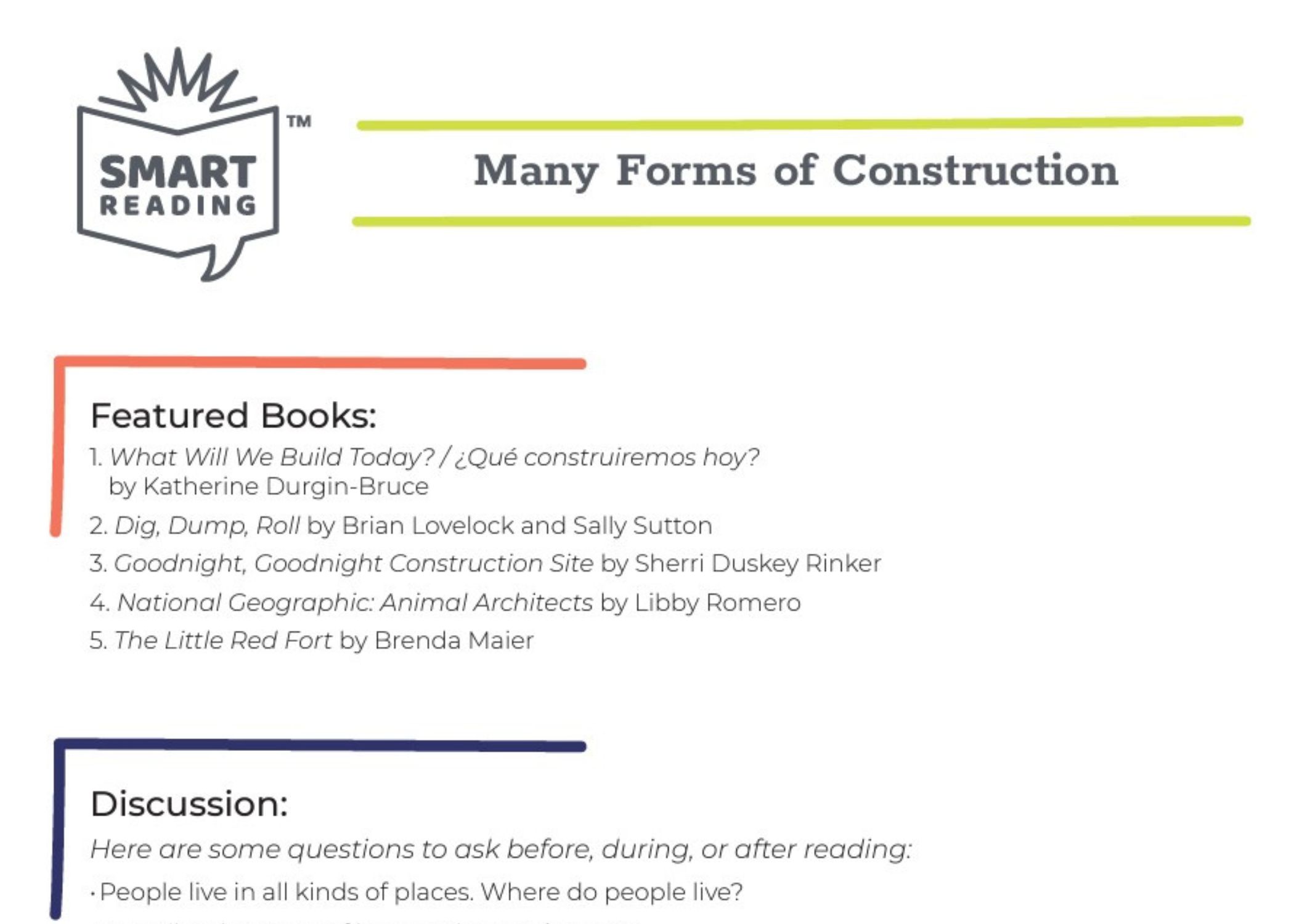 Image of the top half of a construction-themed activity sheet.